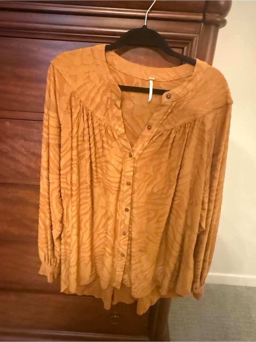 Free People Mustard Textured Button-Down Tunic Blouse